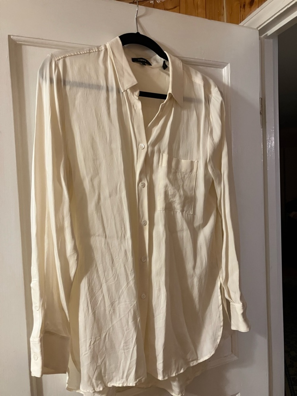 Theory Cream Button-Down Silk Blend Shirt